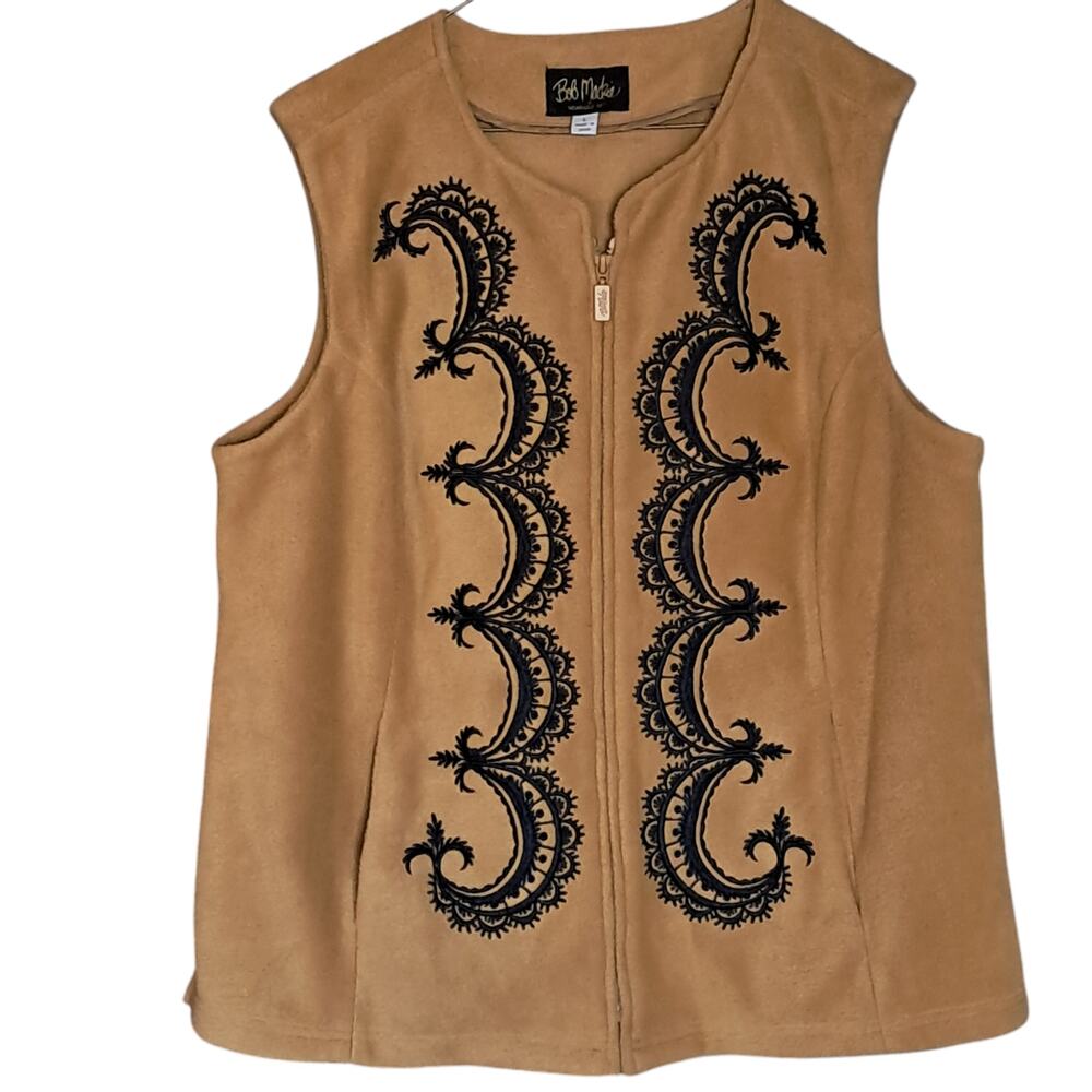 Vintage Bob Mackey Wearable Art Deco Full Front Zip Fleece Vest Womens SZ Large